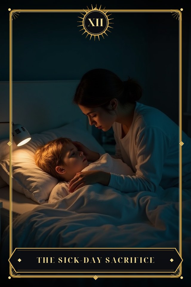 The Sick-Day Sacrifice — illustrated tarot card, arcanum XII