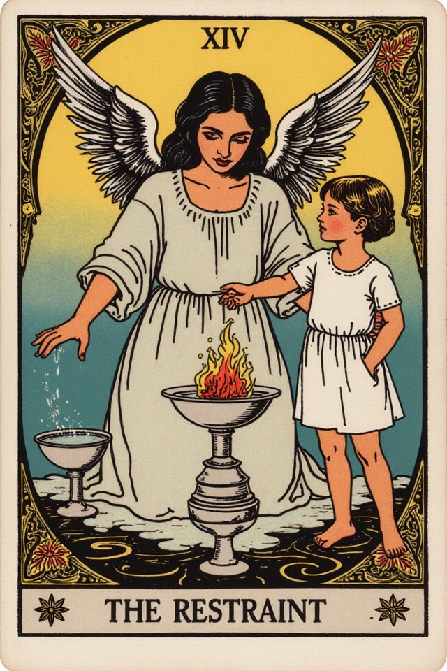 The Restraint — illustrated tarot card, arcanum XIV