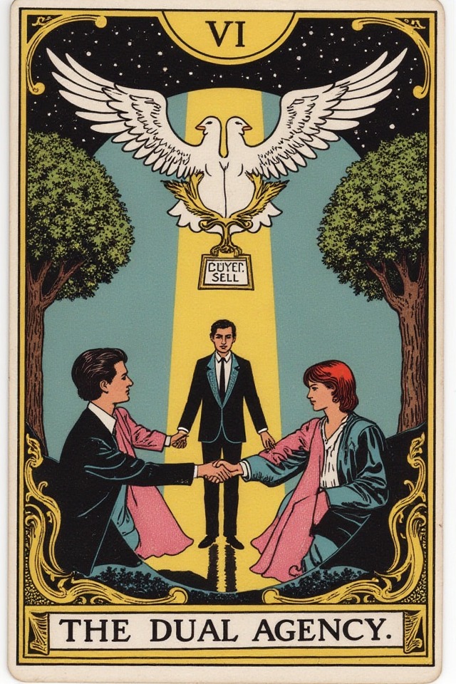 The Dual Agency — illustrated tarot card, arcanum VI
