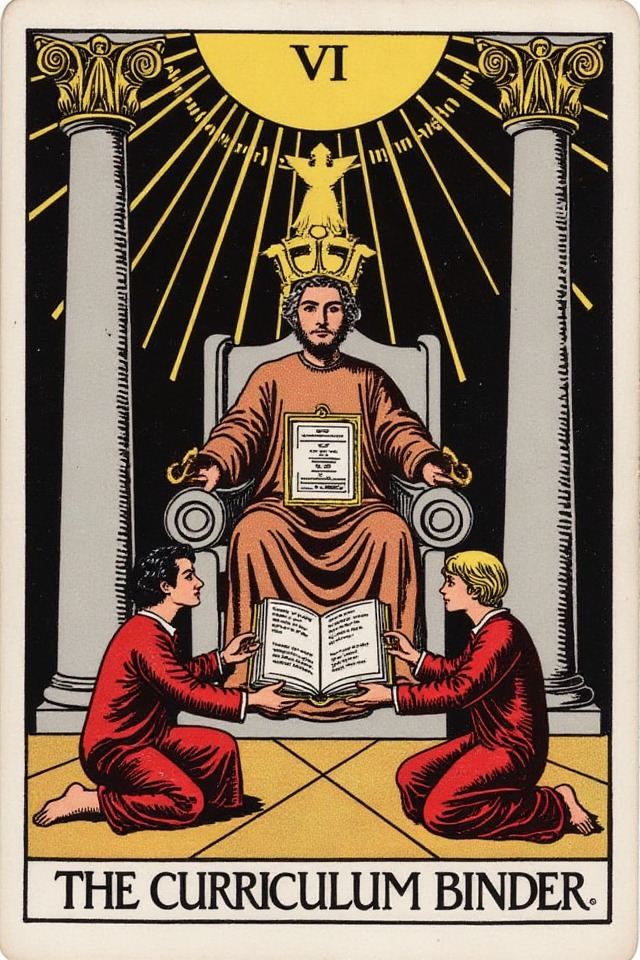 The Curriculum Binder — illustrated tarot card, arcanum V