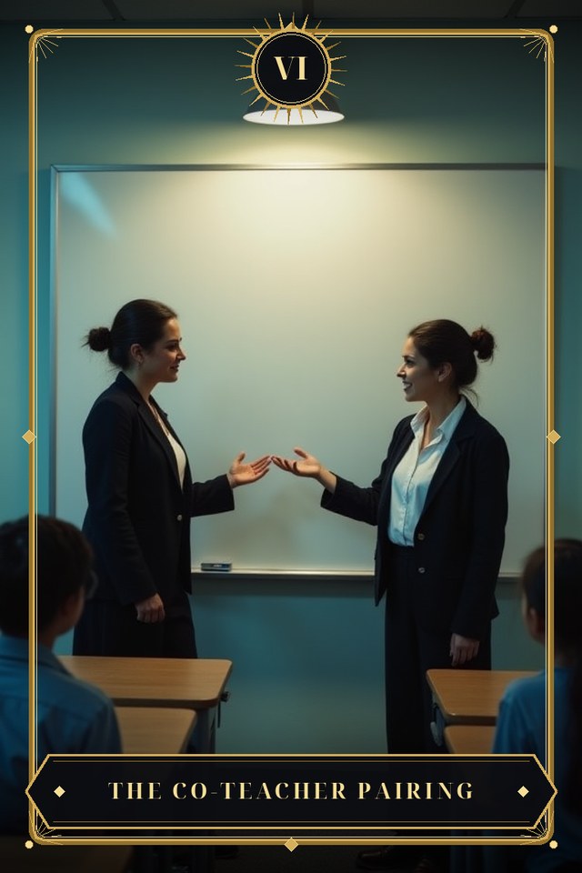 The Co-Teacher Pairing — illustrated tarot card, arcanum VI