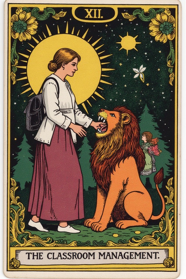 The Classroom Management — illustrated tarot card, arcanum VIII