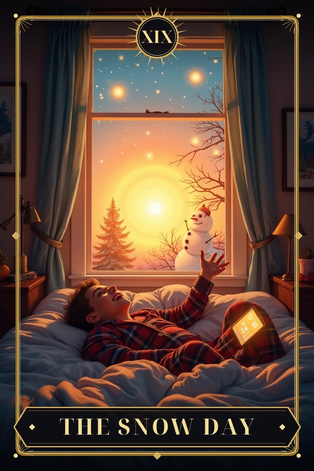 The Snow Day — illustrated tarot card, arcanum XIX