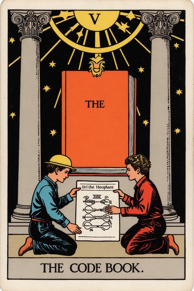 The Code Book — illustrated tarot card, arcanum V
