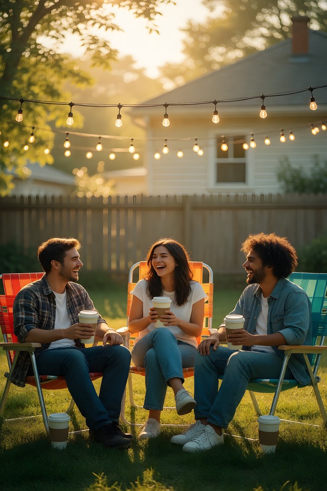 The Lawn Chairs — illustrated minor arcana card (three of cups)
