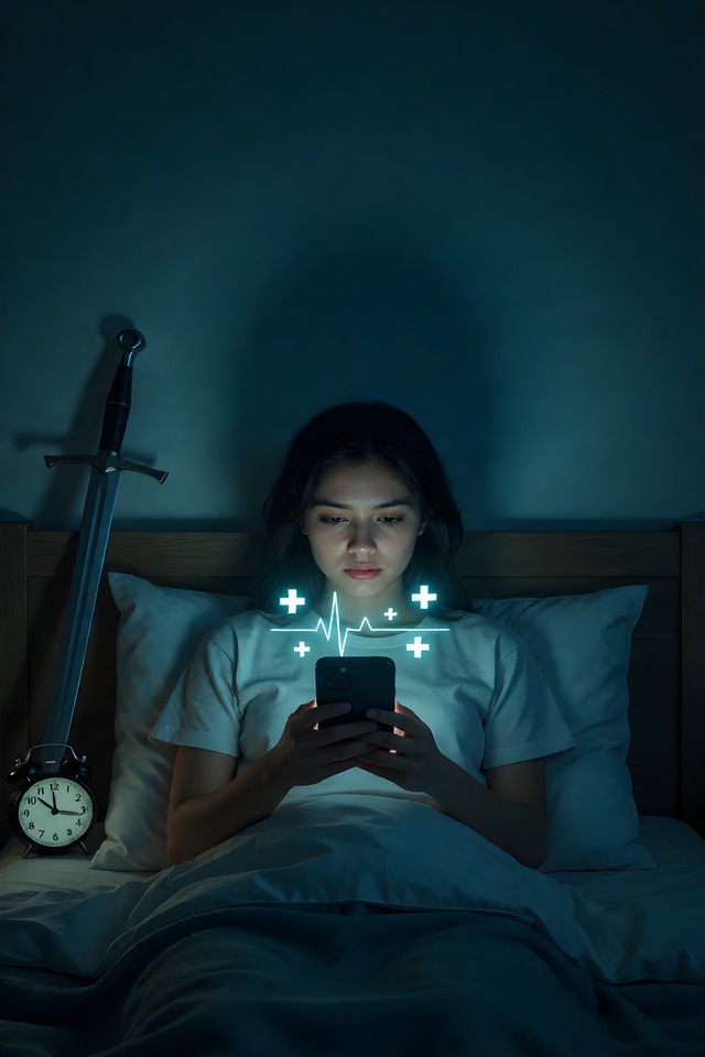 The Midnight Symptom — illustrated minor arcana card (page of swords)