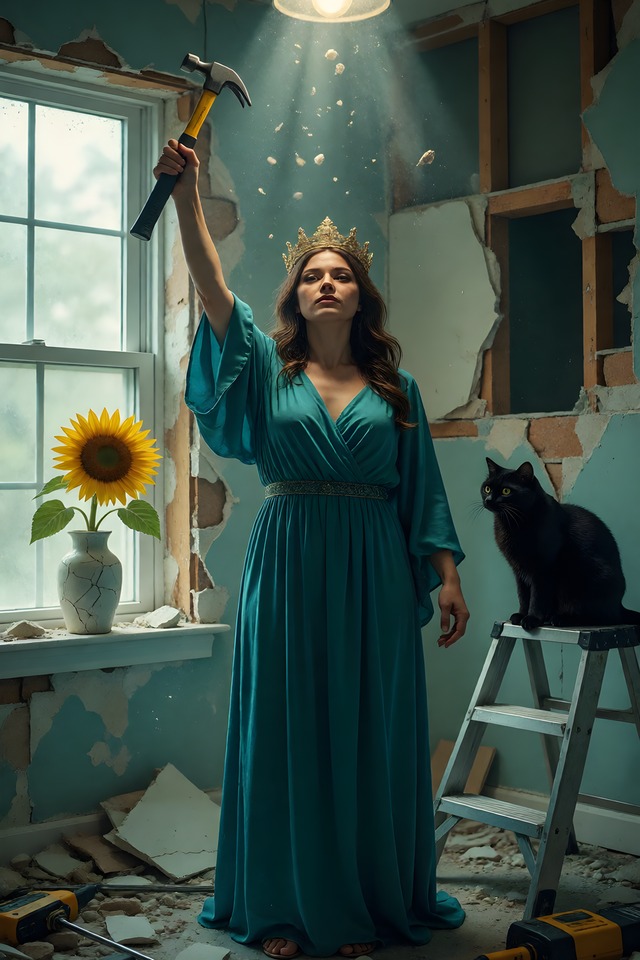 The Revisionist — illustrated minor arcana card (queen of wands)