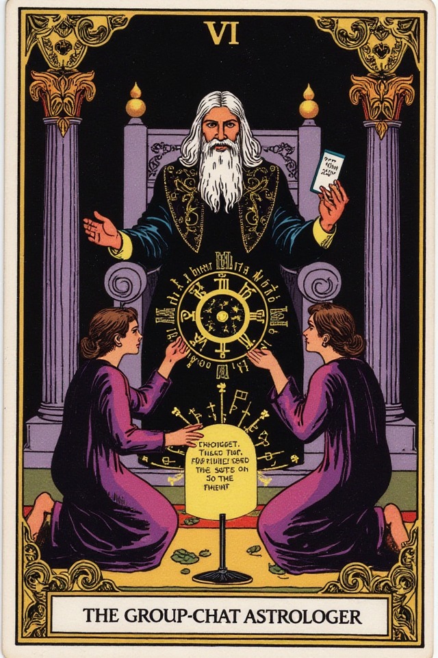 The Group-Chat Astrologer — illustrated tarot card, arcanum V