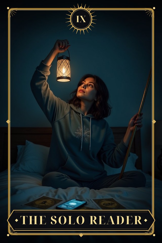 The Solo Reader — illustrated tarot card, arcanum IX