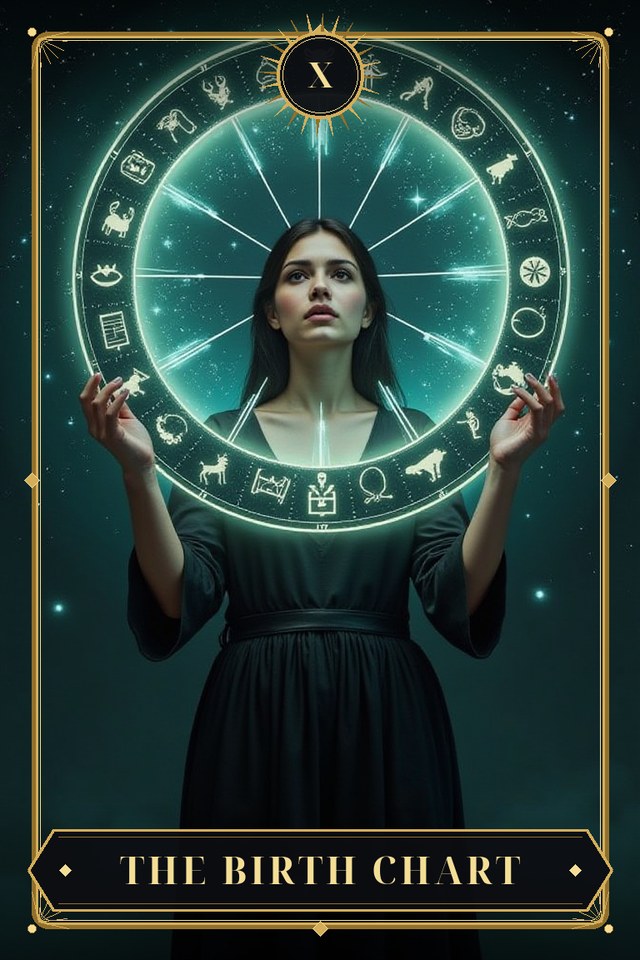 The Birth Chart — illustrated tarot card, arcanum X