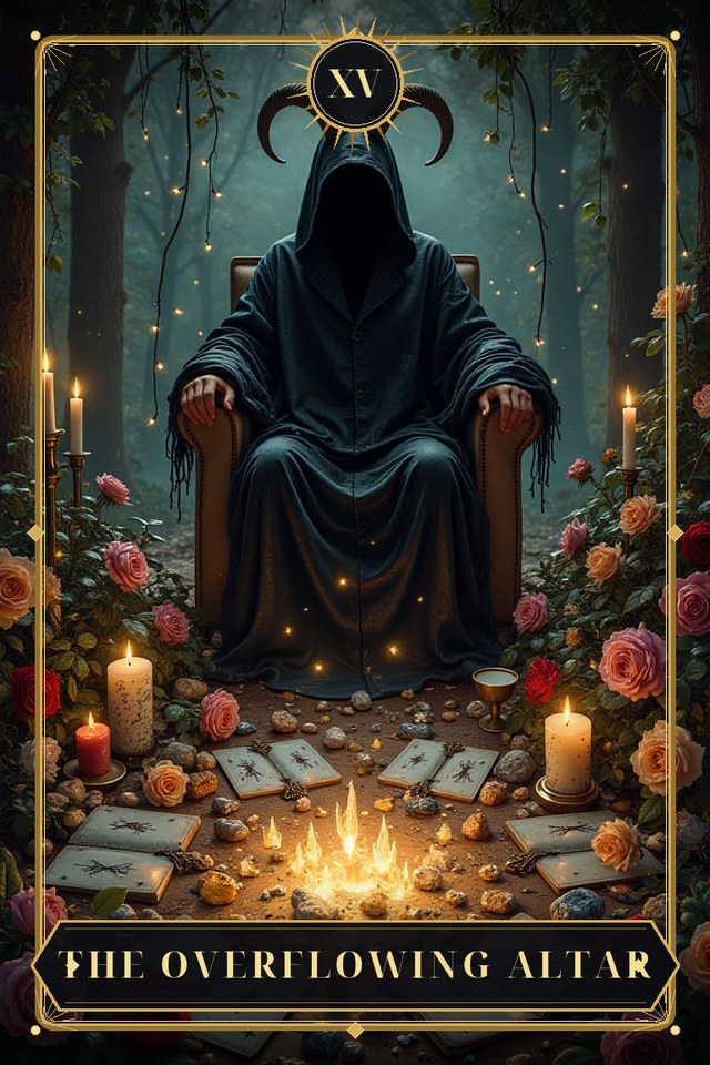 The Overflowing Altar — illustrated tarot card, arcanum XV