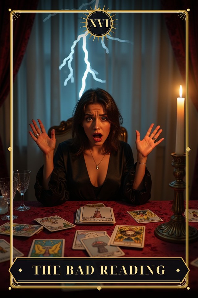 The Bad Reading — illustrated tarot card, arcanum XVI