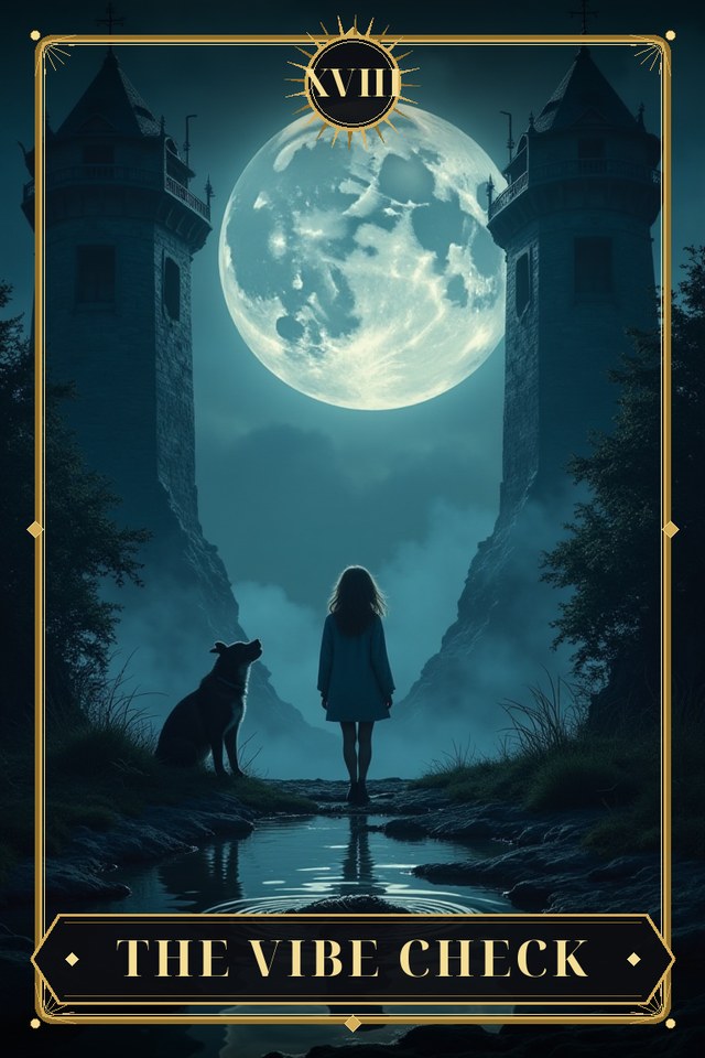 The Vibe Check — illustrated tarot card, arcanum XVIII