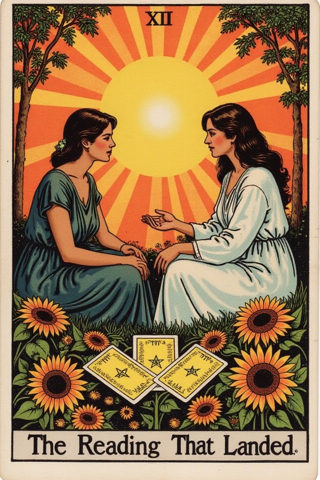 The Reading That Landed — illustrated tarot card, arcanum XIX