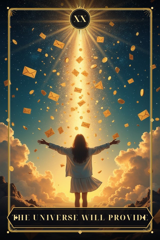 The Universe Will Provide — illustrated tarot card, arcanum XX